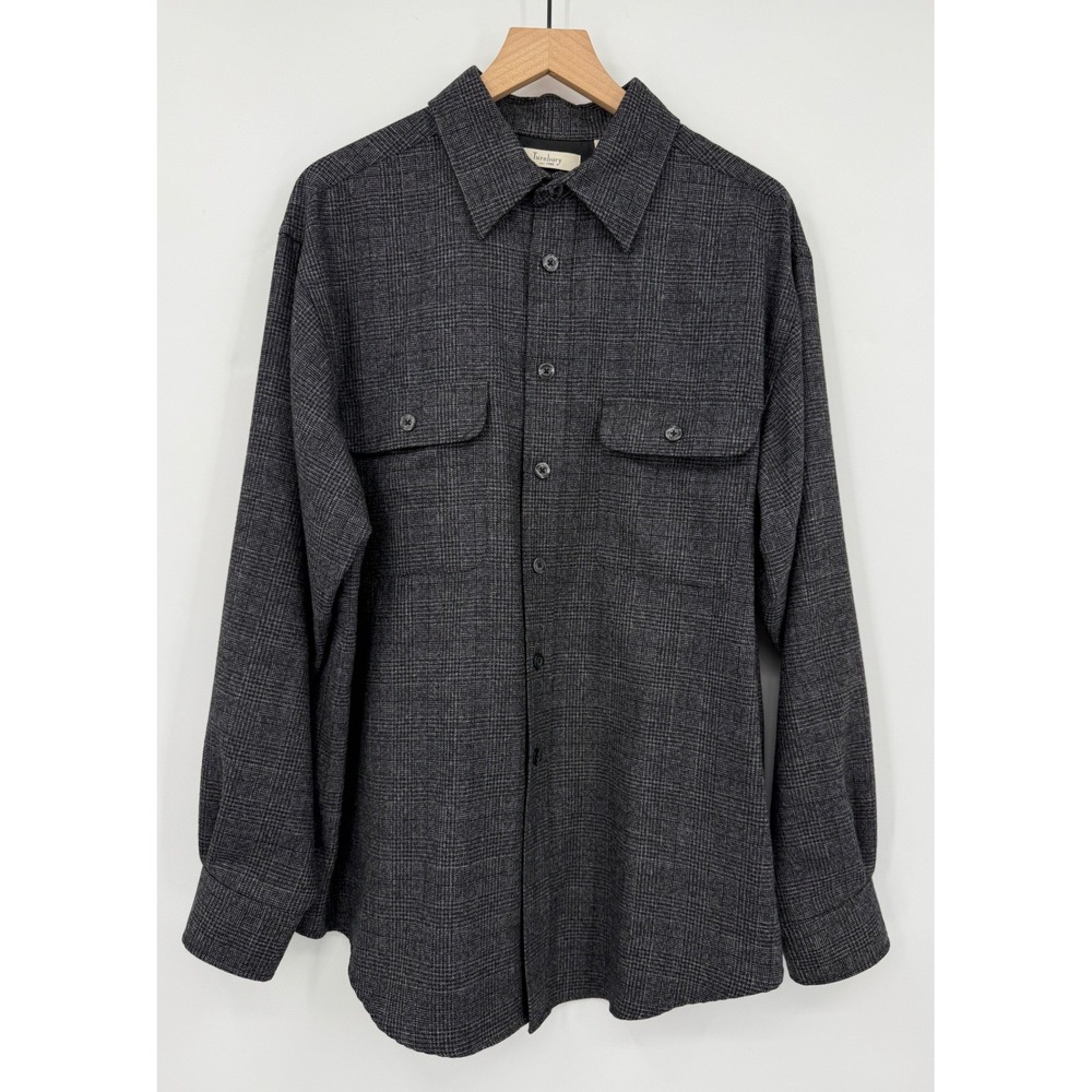 Turnbury Shirt Mens Large Gray Plaid 100% Wool Elbow Patches Long Sleeve